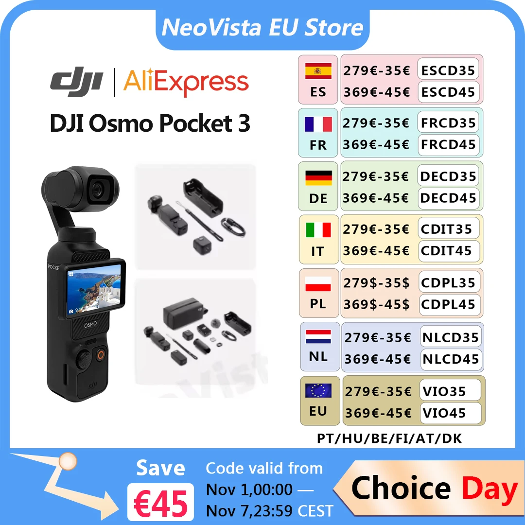 【Magazyn UE】 DJI OSMO POCKET 3 ActiveTrack 6.0 Trójosiowa Stabilizacja Obrazu 10-bitowy D-Log M Kolor, fabrycznie nowy, dostępny od ręki