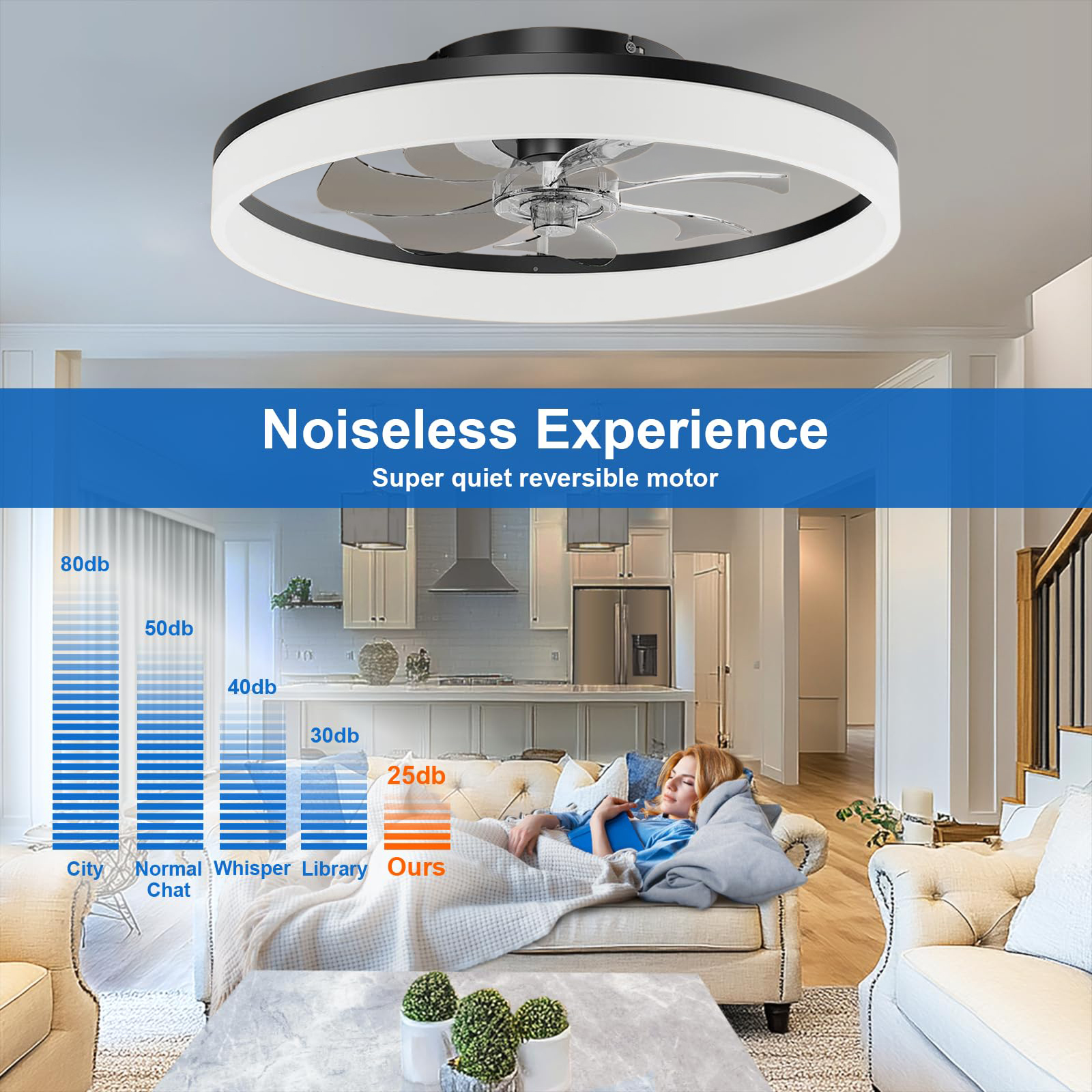 Luces de ventilador simples y modernas, circulación de aire, invierno, verano, Reversible, doble modo, montaje empotrado de hoja para sala de estar, dormitorio y salón