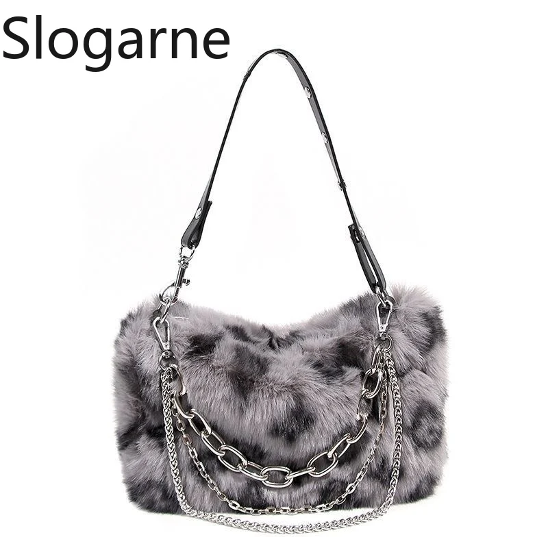 Bolsas de corrente de inverno das mulheres nova pele do falso leopardo bolsa de ombro senhoras leopardo impressão dia garras fofo alça superior sacos noite