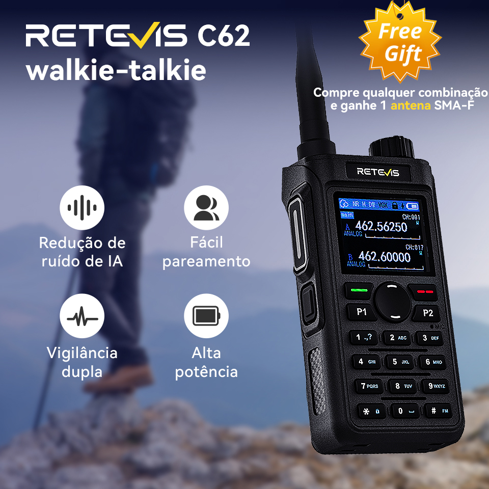 Retevis C62 walkie talkie 5W radio de comunicação longo alcance VHF UHF rádio amador walkies talkies longa distância portátil camping ham radio walkie talkie profissional VOX