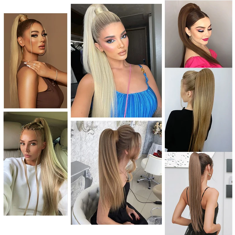 Extensión de cola de caballo sintética, cola de caballo con lazo para el cabello, pelo trenzado largo Yaki liso, cola de caballo trenzada DIY para mujer, vida diaria