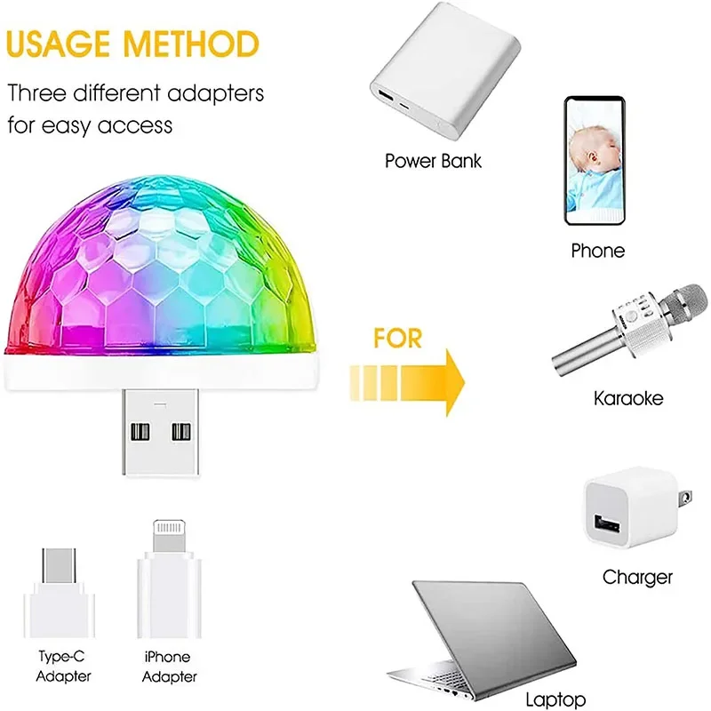USB led Party Lights Music Sensor USB Mini Disco DJ Stage Lighting Effect Light Crystal Magic Ball Lamp for Home Party Karaoke