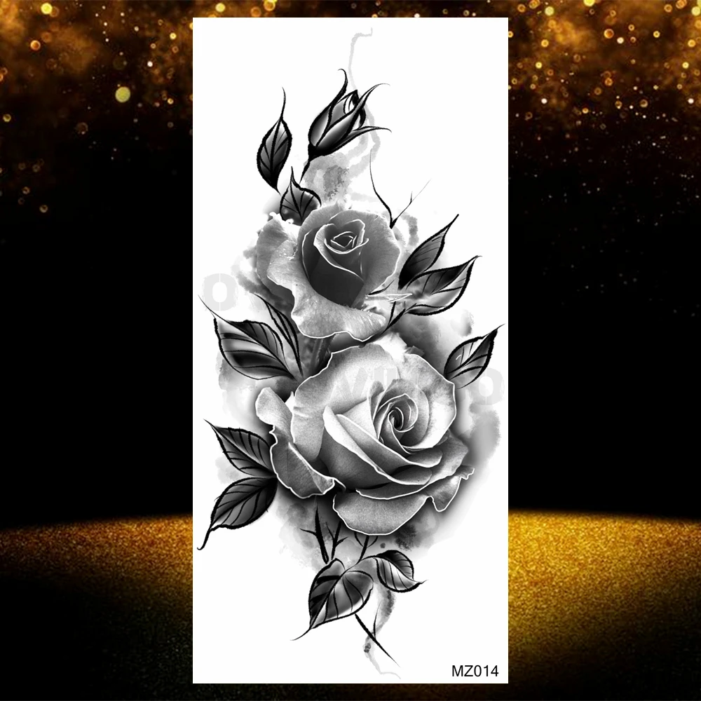 Thực Tế Đen Hoa Hồng Hoa Hình Xăm Tạm Thời Giả Chống Nước Tatoo Nghệ Thuật Thân Thể Cánh Tay Chân Họa Tiết Hoa Mẫu Đơn Bloosom Hình Dán Xăm Trang Điểm