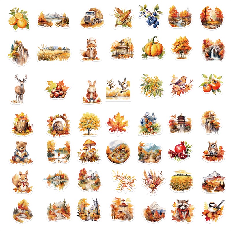 10/30/50PCS น่ารักฤดูใบไม้ร่วง Harvest ตกแต่ง Scrapbooking สีสัน PVC สติกเกอร์ความงามเครื่องเขียนอุปกรณ์โรงเรียนสําหรับเด็ก