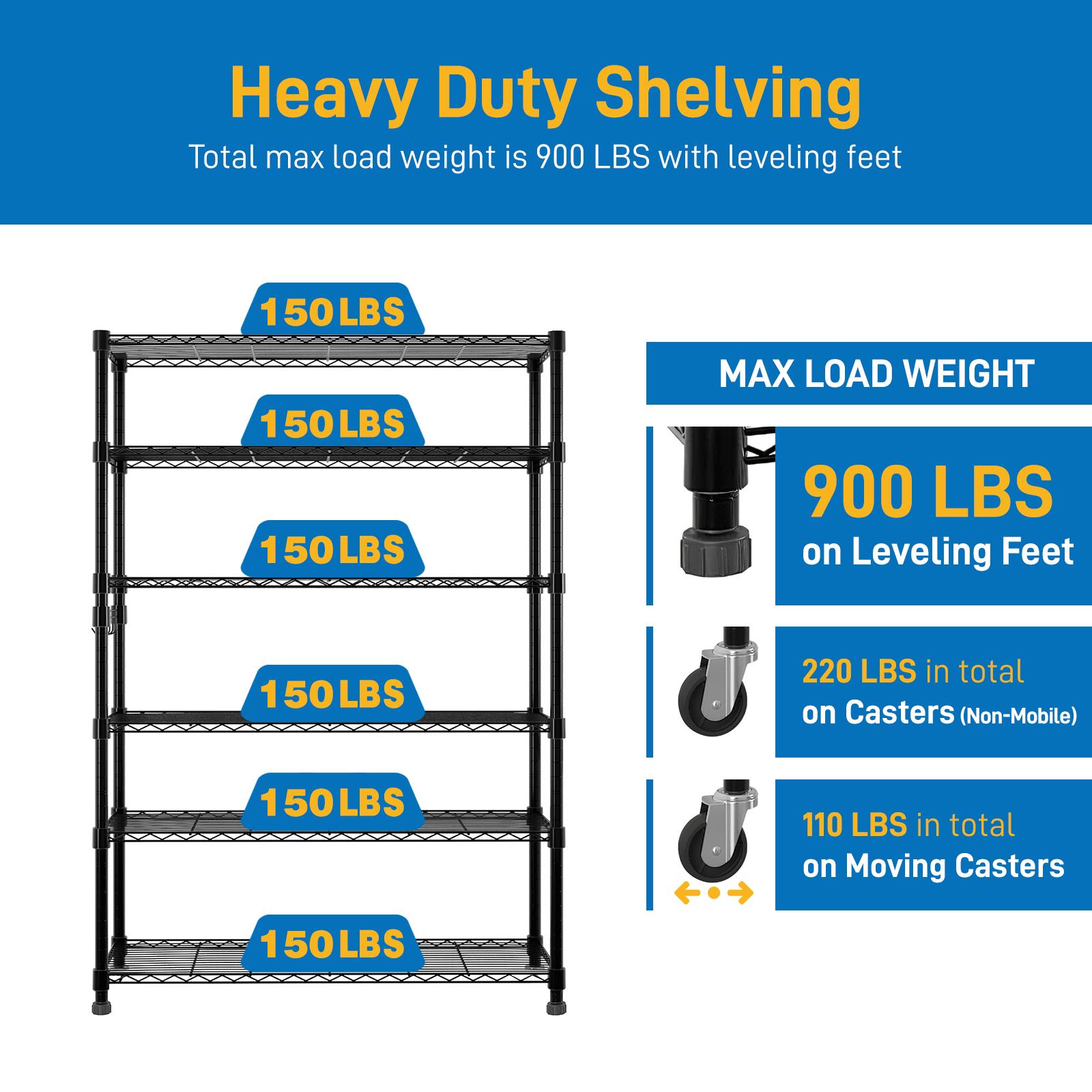 6-Tier NSF-Certified Steel Wire Shelving Unit with Wheels - Easy Assembly & Disassembly, Heavy-Duty Storage Solution