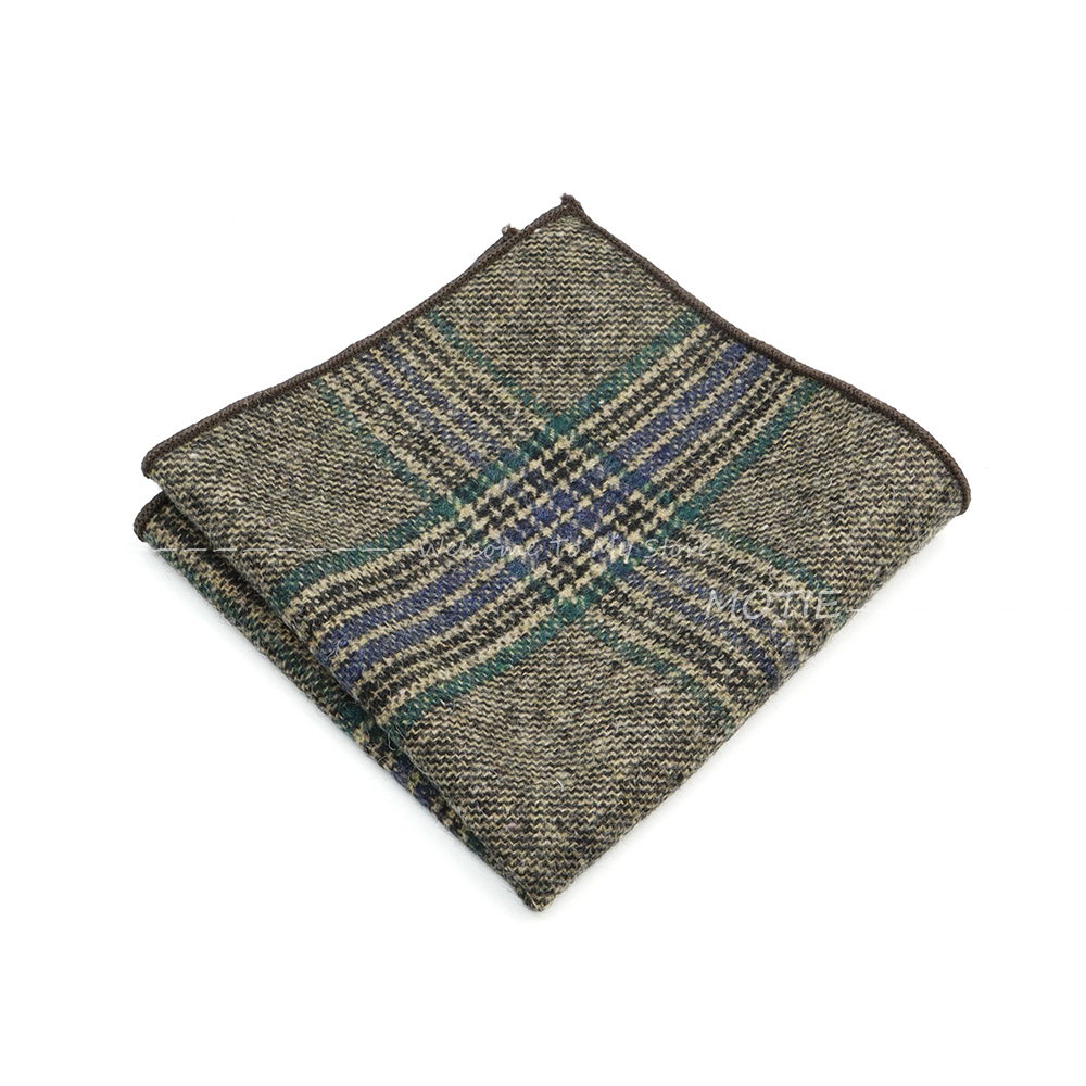 Men's Classic Hanky Plaid Striped Pocket Squared Handkerchief Wool Brown Grey Hankerchief Wedding Party Gift for Man Accessories