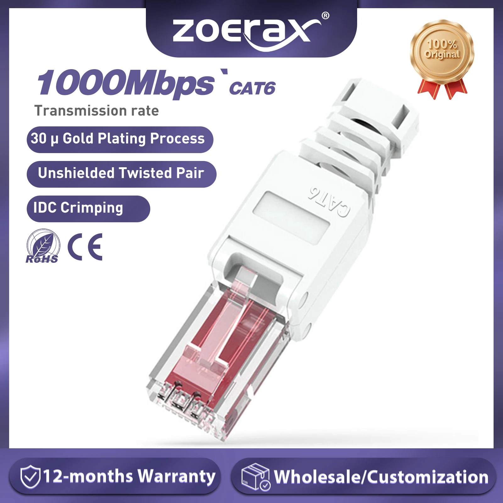 ZoeRax-conector Ethernet CAT6 RJ45, 1 Herramienta de piezas, enchufes de terminación, Cable de 23AWG a 26AWG, instalación de enchufe de Internet sin Toolless