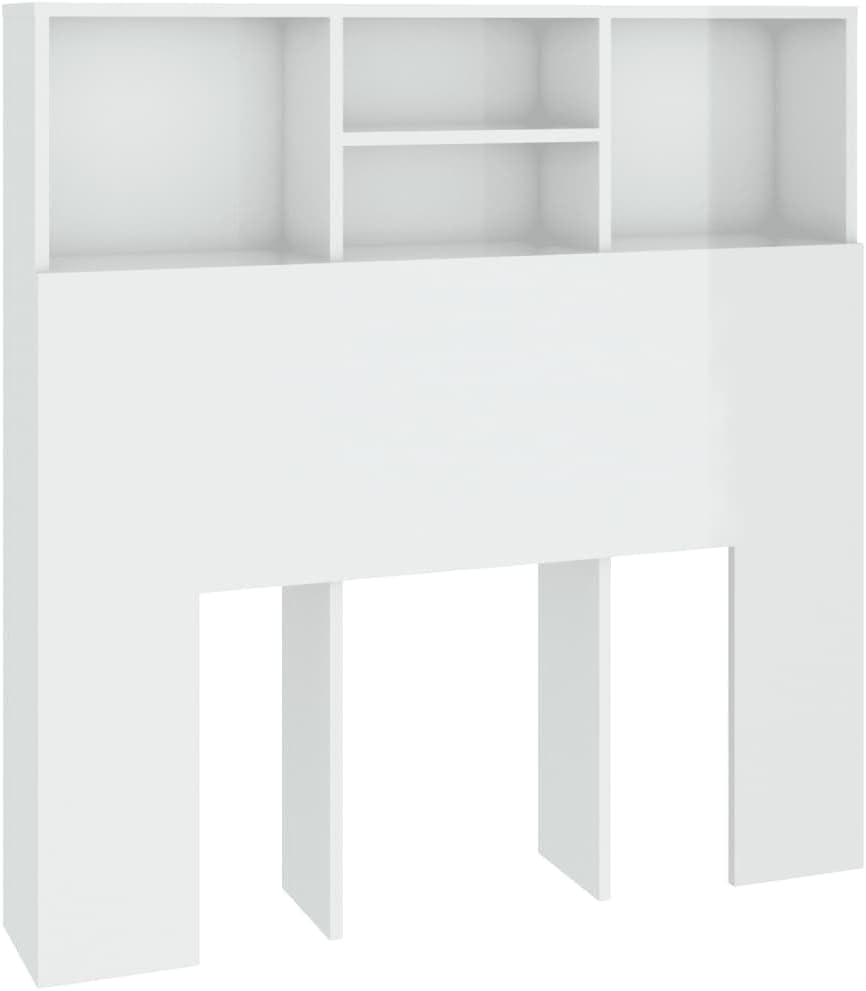 Cabecero Armario de Cama con Almacenaje Pared Dormitorio Estantería Habitación Libros Decoraciones Blanco Brillant
