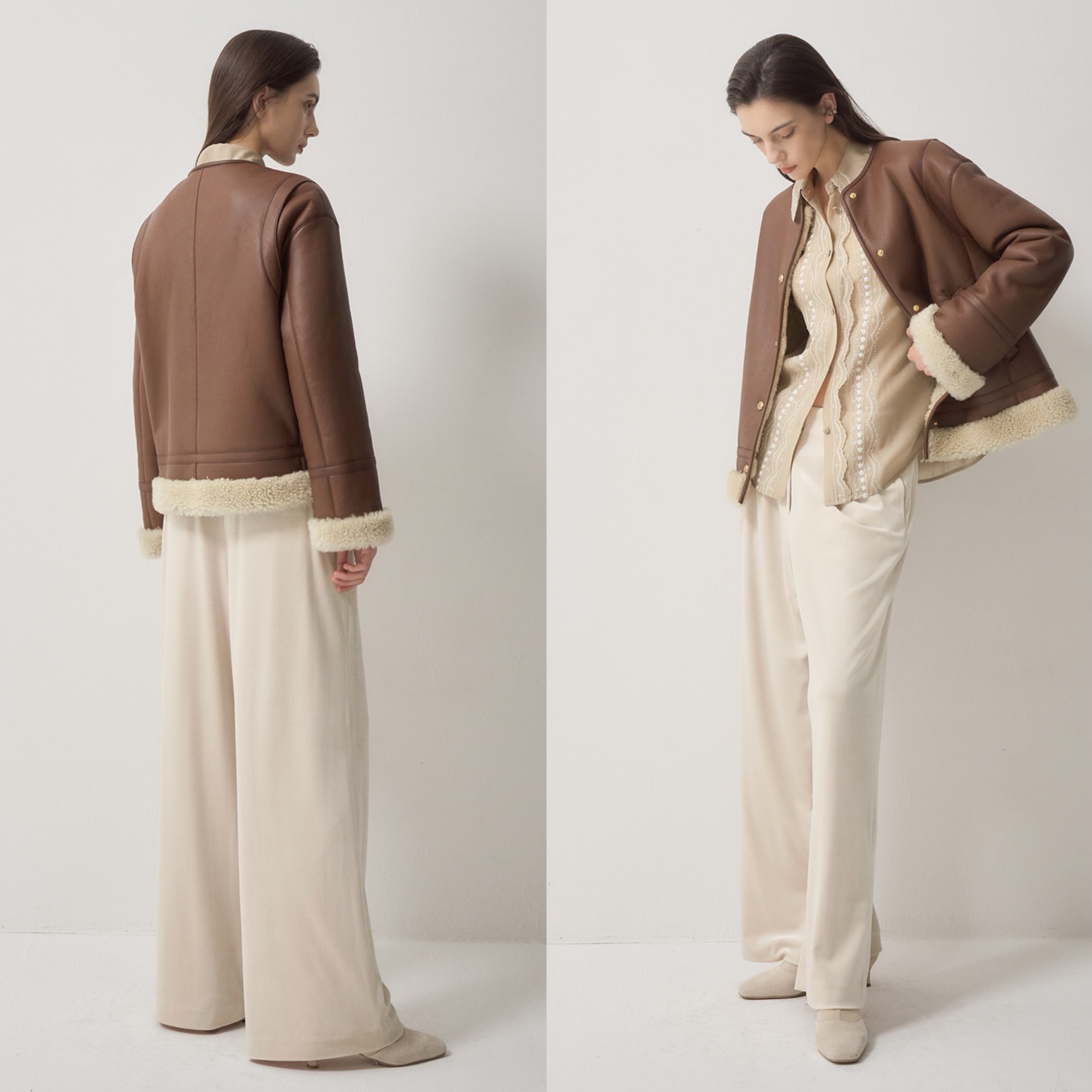 Ordem coreana l * nvin 24 moda inverno em torno do pescoço pele integrada retalhos lã de cordeiro grosso quente curto outerwear