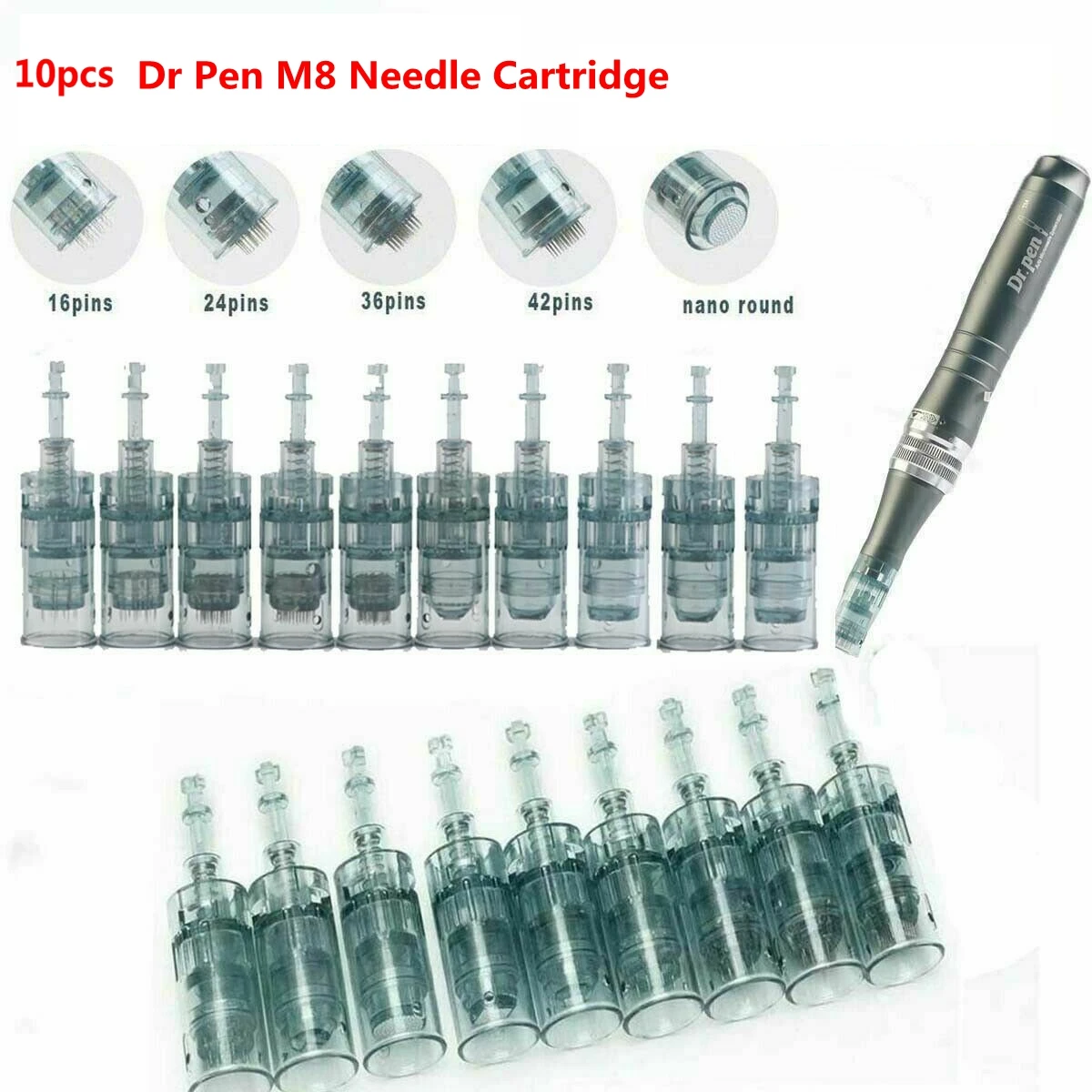10 Chiếc Dr Bút M8 Kim Hộp Mực Đầu Derma Bút 11/16/24/36/42/nano Microneedling Bút Hình Xăm Kim Thay Thế Da Needling