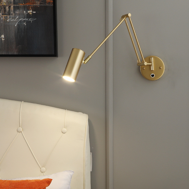 Lámpara Led de pared regulable para dormitorio, luz de lectura de cabecera, interruptor telescópico plegable, accesorio de iluminación de pared basculante creativo moderno para estudio