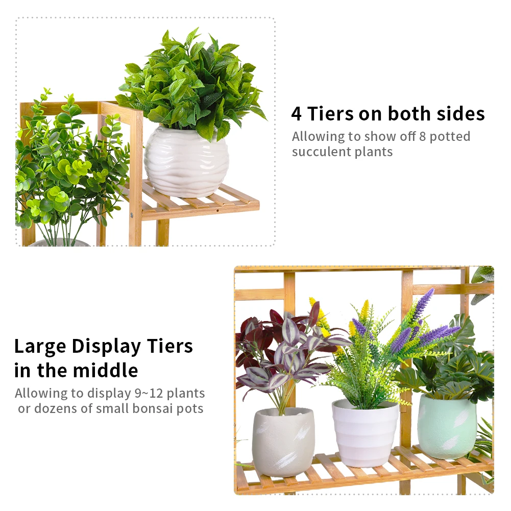 Scaffale angolare per piante in bambù di grandi dimensioni a 9 livelli, scaffale per vasi da fiori da giardino, per interni ed esterni