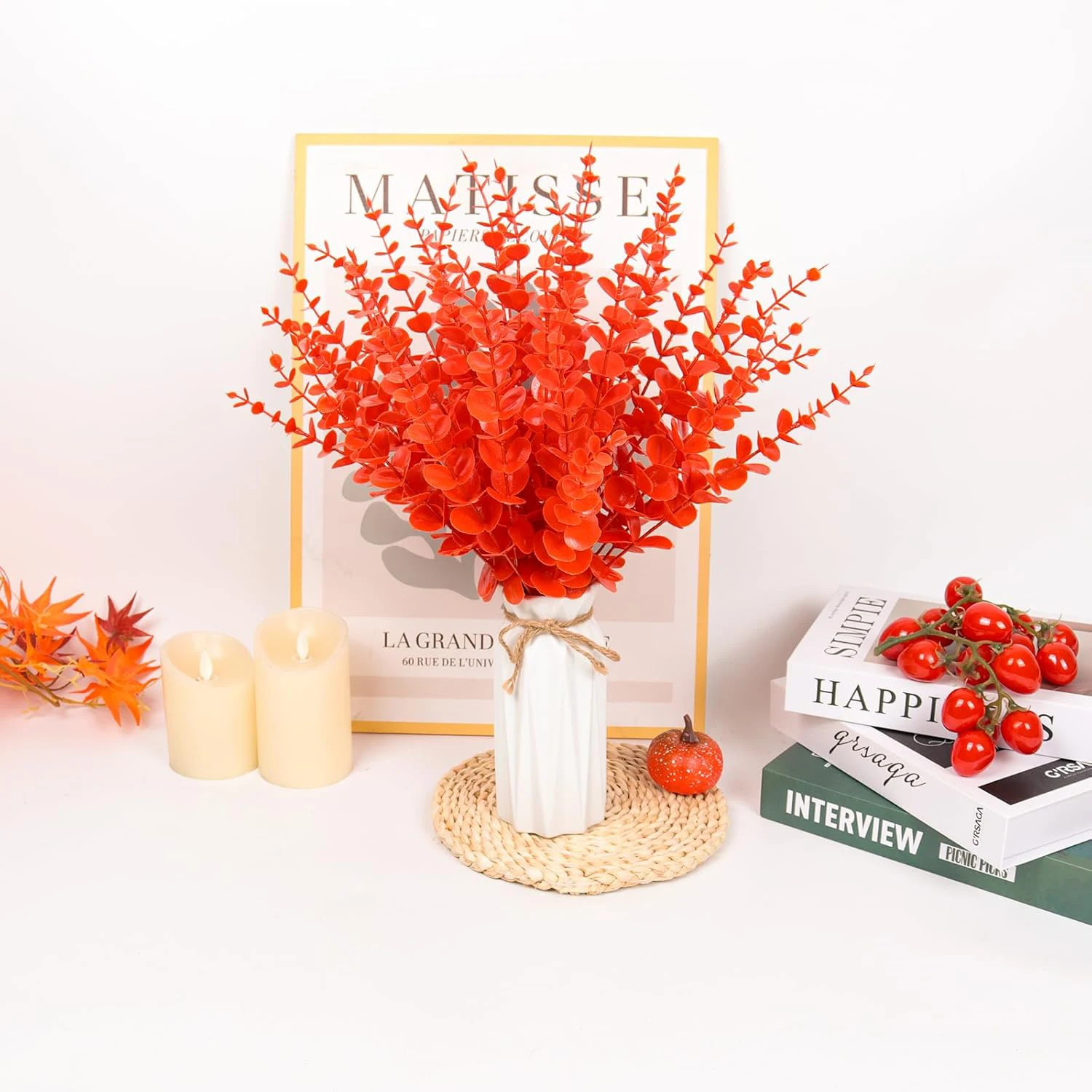 Künstliche Pflanzen, mehrfarbige Eukalyptusblätter, künstliche Grünsteigern, Hochzeit, Brautstrauß, Zuhause, Vase, Tisch, DIY-Dekoration, Requisiten