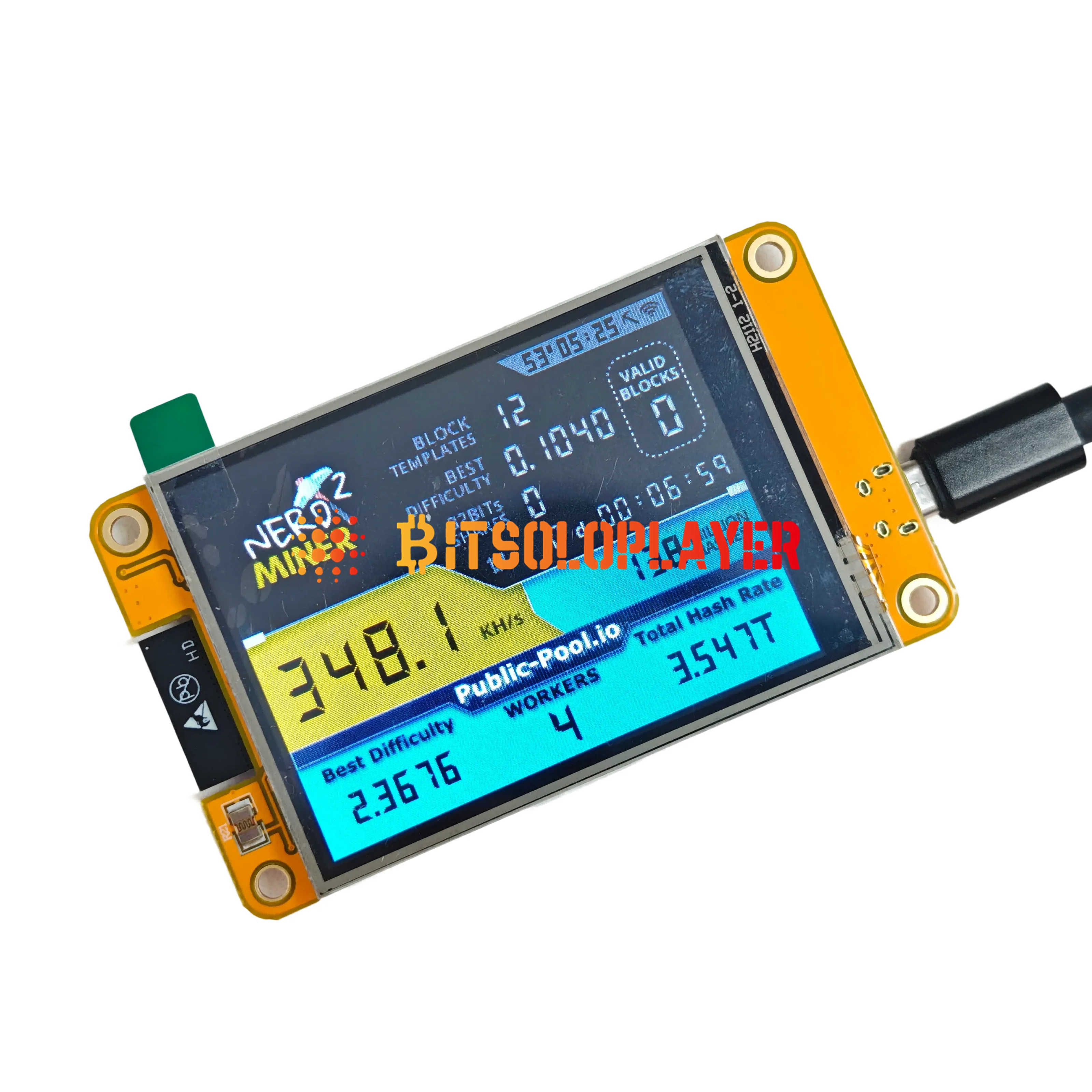 NerdMiner V2 ESP32-2432S028R Hashrate 350K/S 2,8 Zoll Smart Display Crypto Solo Lotterie Nerd Miner Bitcoin Miner