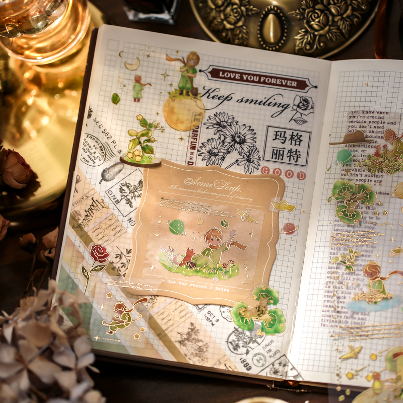 TZ 3 ชิ้น Rose สวย PVC สติกเกอร์ Little Prince Planet บัญชีมือวัสดุสุนทรียศาสตร์ตกแต่งเครื่องเขียนสติกเกอร์