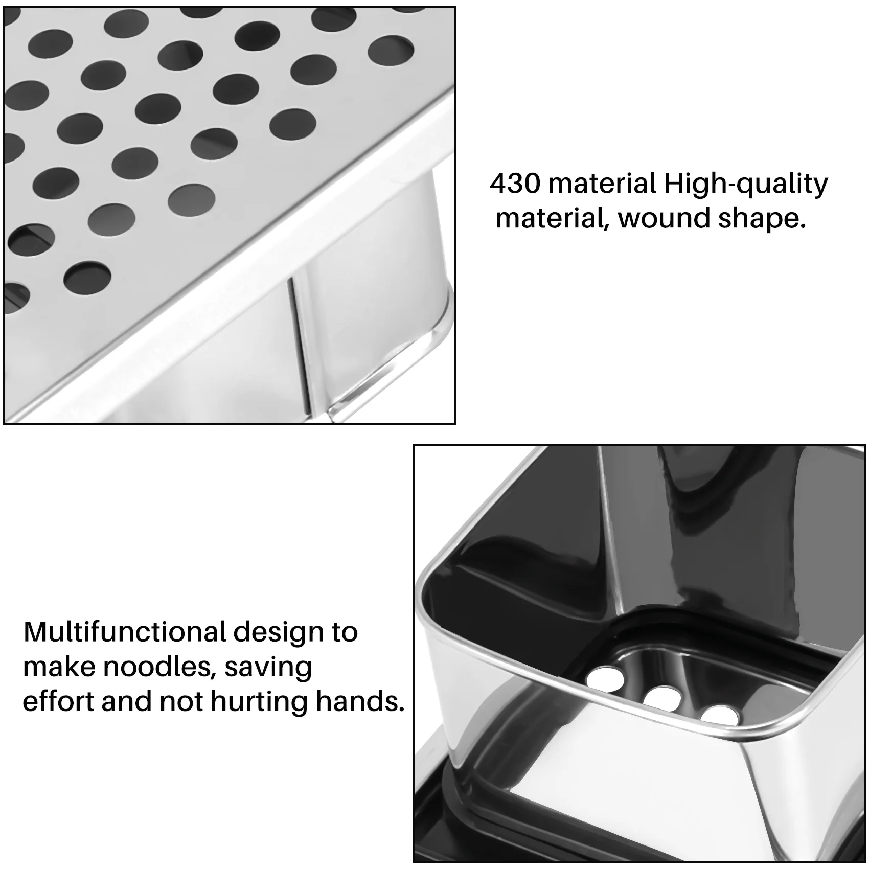 BABQ Spaetzle Maker in acciaio inossidabile con impugnatura in gomma confortevole per noodle con gnocchi