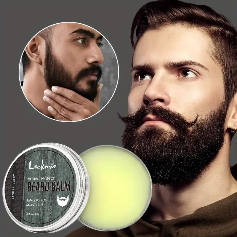 Lockmio Natural Beard Balm Wax Vanilla Scent Tame Soften Moisturize Thickens Styles Smooth Beard Care Cream For Gentlemen