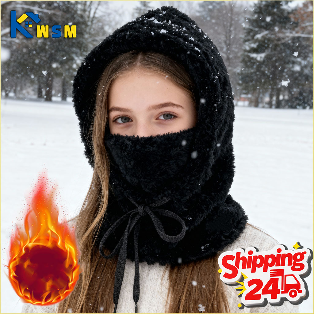 Thickened Womens Winter Hat Plush Ear Protection Neck Warmer Windproof Face Mask for Skiing Cycling Outdoor Activities