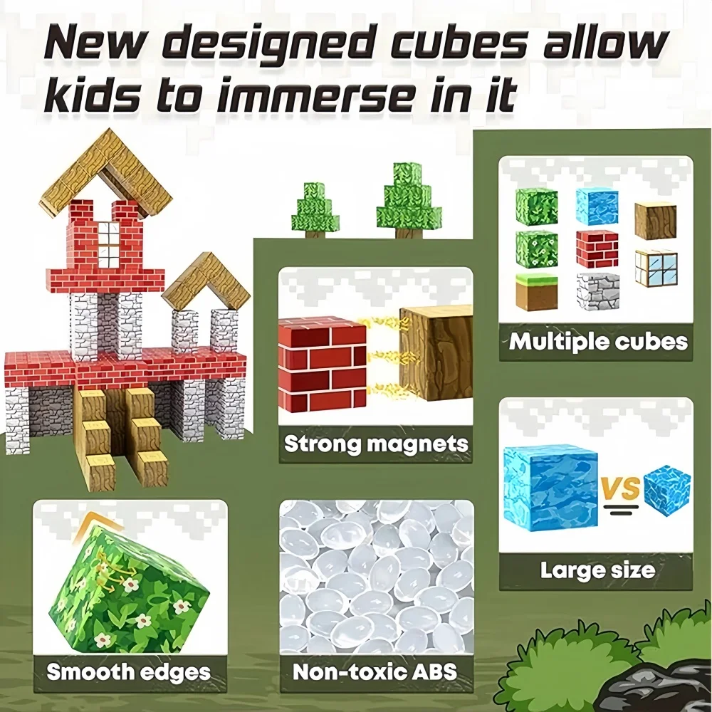 My World ชุด Building Blocks Cube Creative ประกอบของเล่นเด็ก Magnetic Word ของเล่นเด็กวันเกิดคริสต์มาสของขวัญ