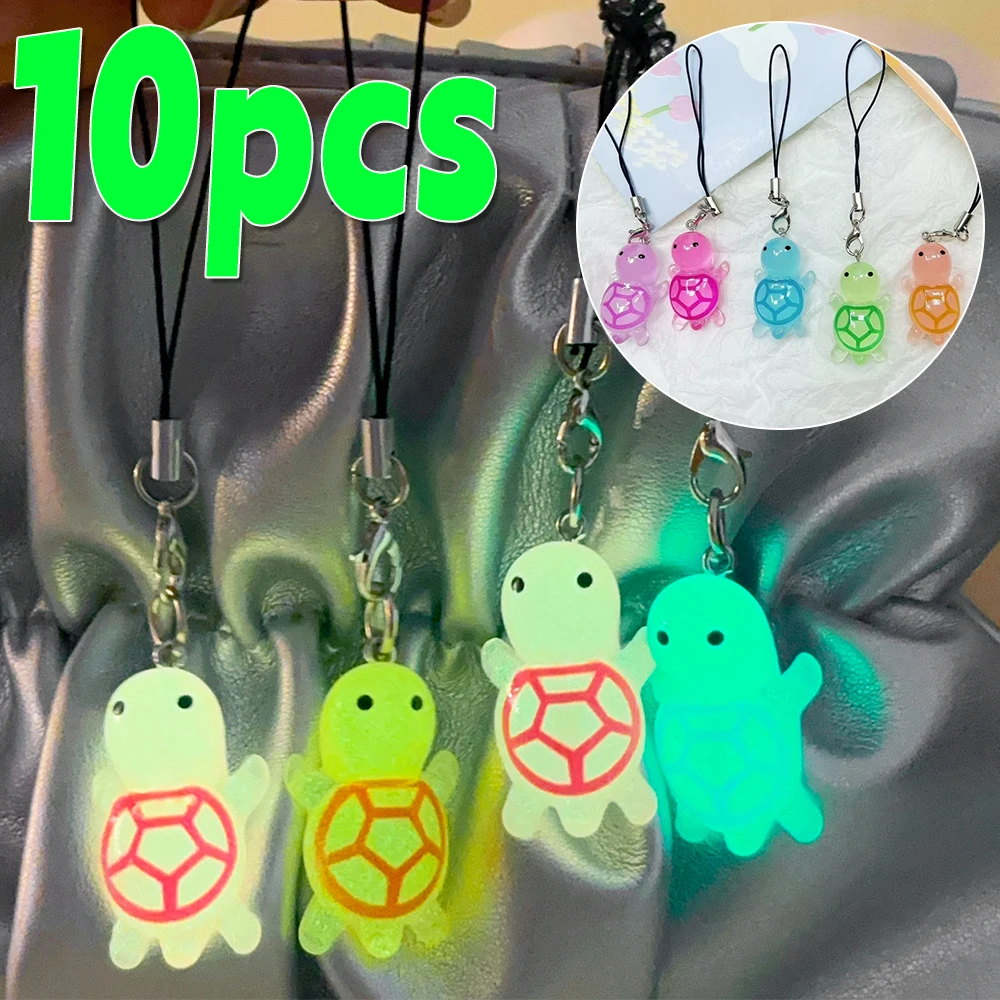 10/5/2pc Luminous Cartoon 3D Turtle Keychain Candy Color Animal Charms with Key Ring Kid Toys Student Diy Backpack Decor Gifts