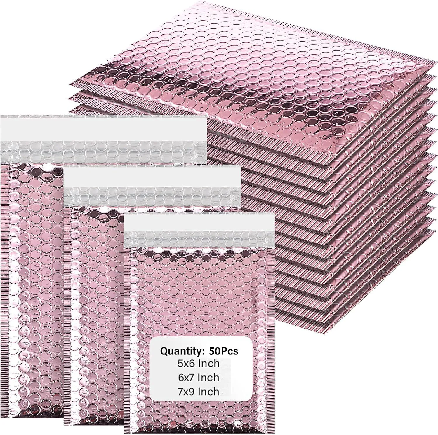 50 pçs/lote rosa ouro metálico bolha mailers folha sacos acolchoados aluminizados sacos postais embalagem de presente envelopes de transporte acolchoados