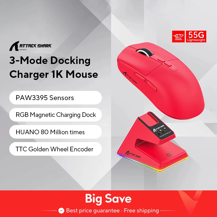 Ratón inalámbrico ligero para juegos X6 con 3 modos con cable 2,4G BT5.2 hasta 26K DPI RGB Base de carga con retroiluminación para ordenador portátil Deskbtop