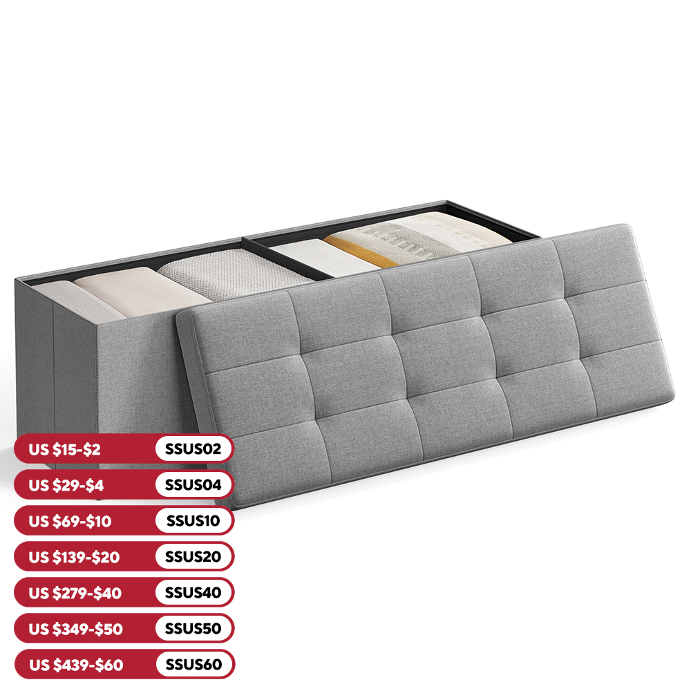 SONGMICS Mazie Collection - 43 Inches Folding Storage Ottoman Bench, Ottoman Foot Rest, End of Bed Bench, Storage Chest