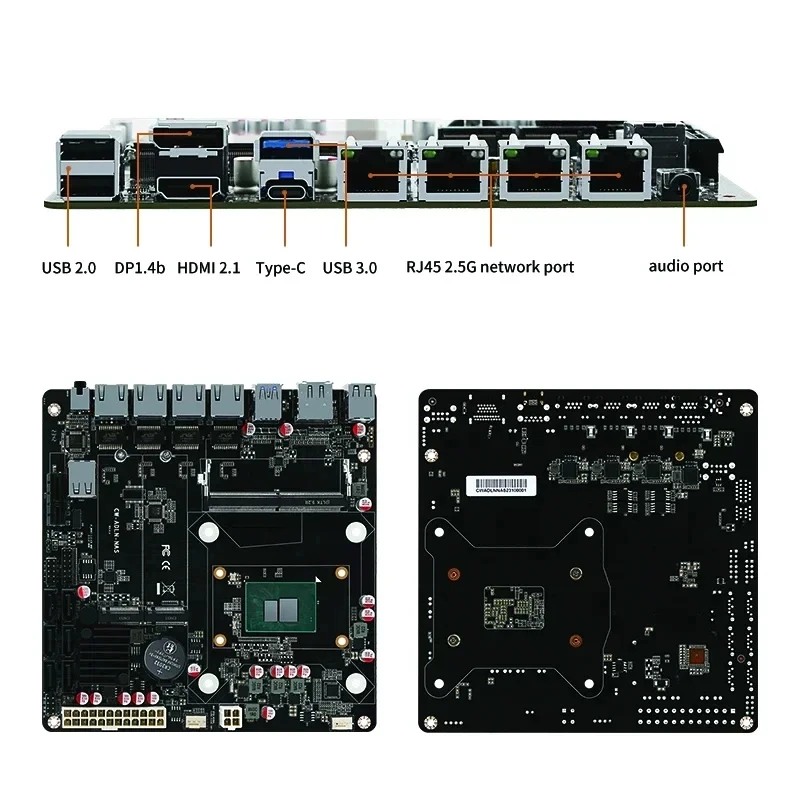 6-Bay N100 N150 i3-N305 N355 NAS Motherboard Intel 4x i226-V 2.5G LANs 2*NVMe 6*SATA3.0 DDR5 Mini ITX Mainboard PCIex1 Type-C