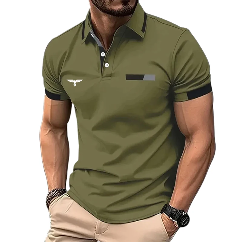 Herren-Poloshirt mit Knöpfen, lässig, Urlaub, Revers, kurzärmelig, modisch, Basic, Farbblock, Sommer, normale Passform