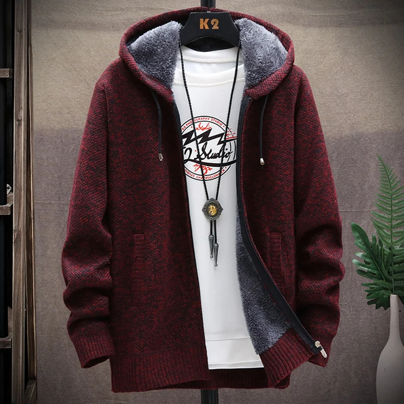 2025 outono coreano com capuz camisola masculina grosso e veludo cardigan camisola de malha casaco moda jaqueta masculina M-4XL my05