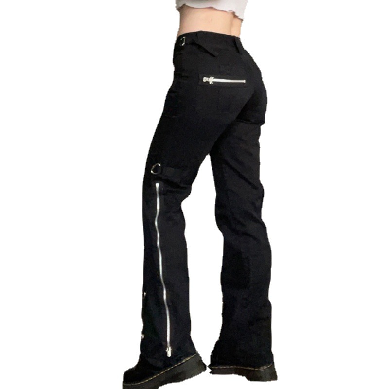 Джинсы женские черные с низкой талией, составного кроя