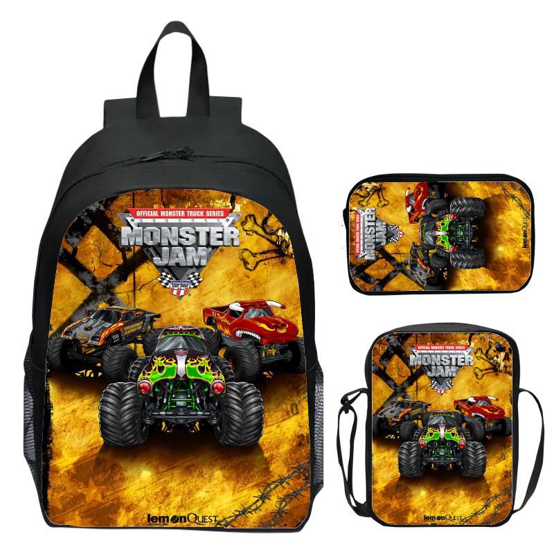 Monster Jam Monster Truck Three Piece Set Children's Backpack Elementary School Backpack Kindergarten Backpack
