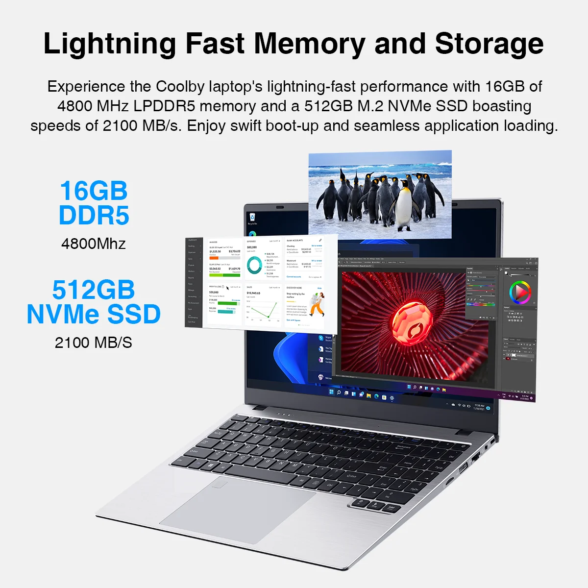 Laptop, 15.6 Inch, Intel Pentium Quad-Core N100 PC Up To 3.4GHz, 16GB DDR5 RAM 512GB SSD ROM, WiFi 6, Fingerprint, USB Type-C