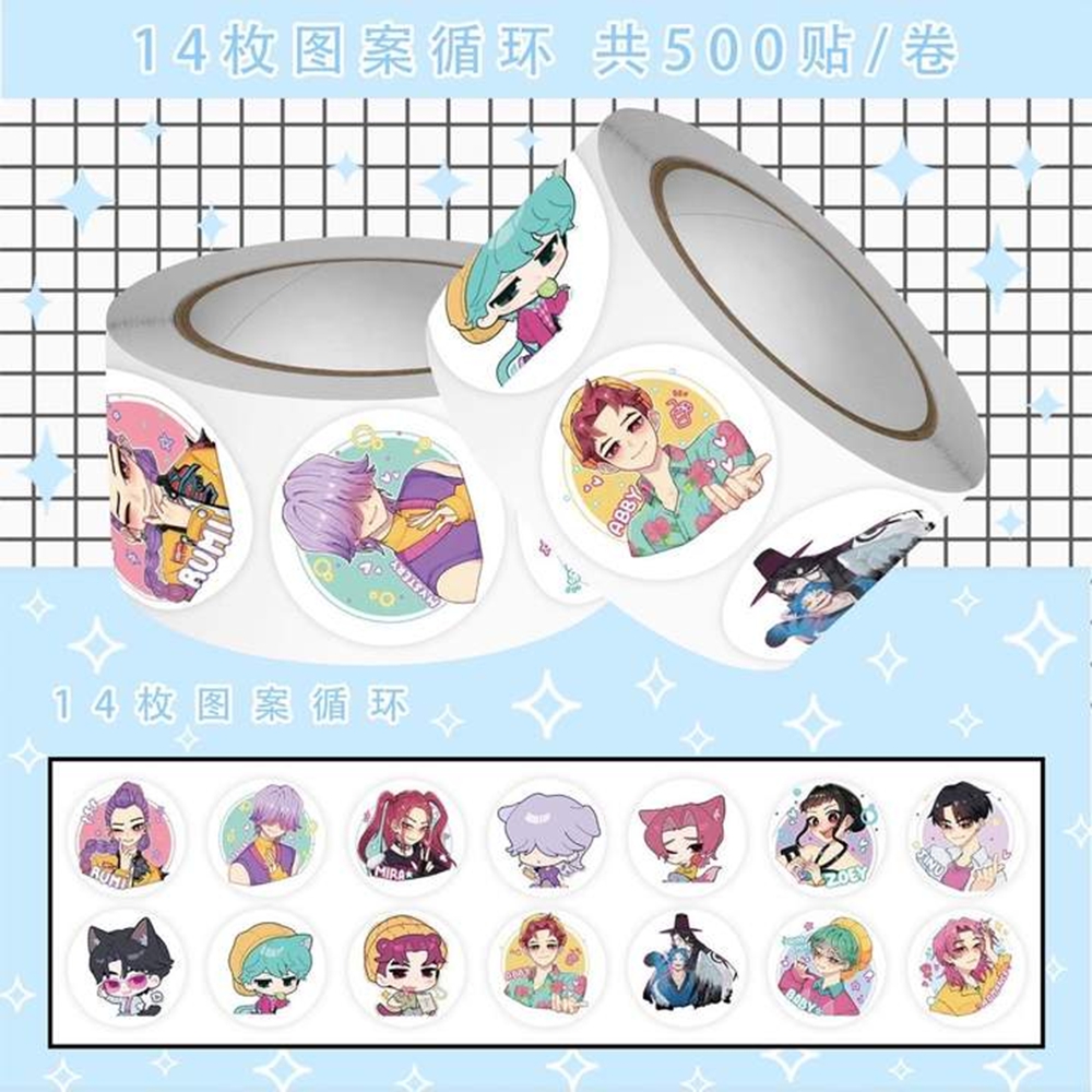 500 uds/rollo de pegatinas de sellado de dibujos animados de cazadores de demonios Kpop, calcomanías Diy de Pvc para ordenador portátil, decoración, juguete de regalo de recompensa