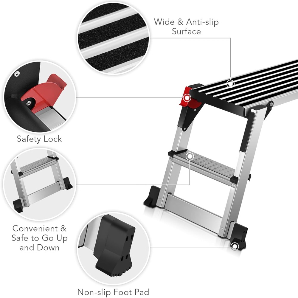 Step Stool Folding Ladder Portable Work Bench Aluminum Drywall Stool with Non Skid Rubber Platform Step with Max330 lbs Capacity