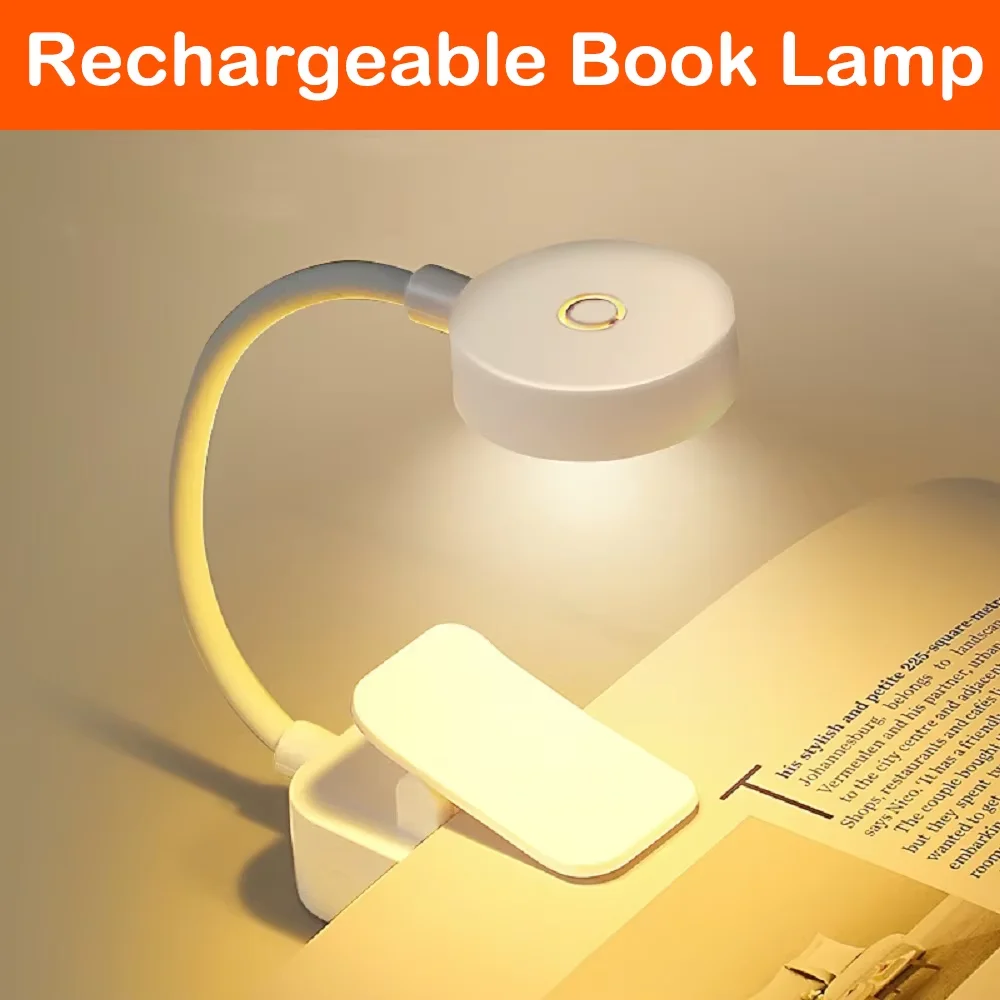 Składana Mini Lampka Klipsowa USB Akumulatorowa LED Lampka Nocna 3 Tryby Ochrona Oczu Bezstopniowa Regulacja Jasności Elastyczna Lampka do Czytania do Sypialni