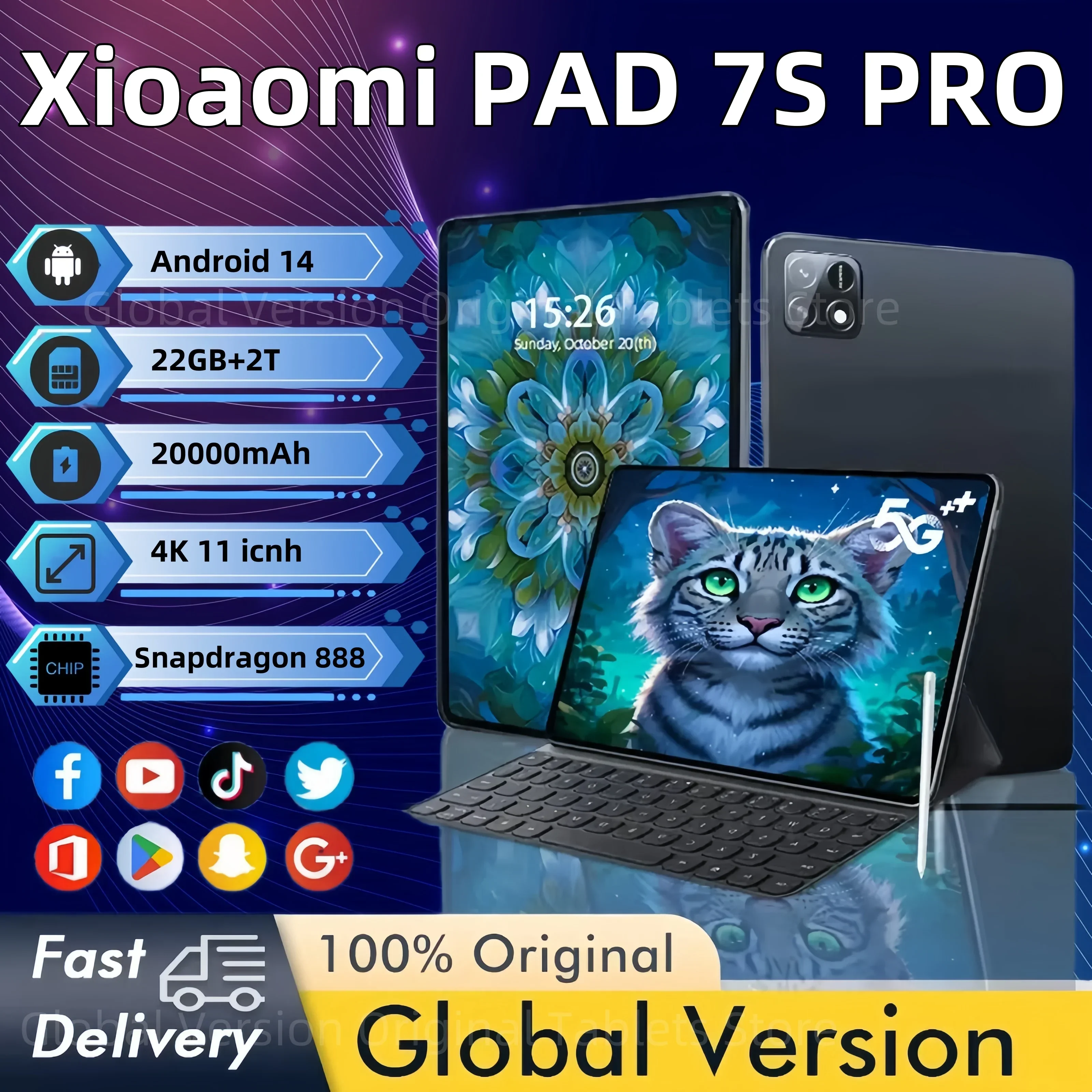 Xioami Pad 7S ของแท้2025ทุกรุ่น Tablet Pro 22GB + 2T 11นิ้ว HD 4K Android14 20000mAh 5G สองซิมโทร GPS แท็บเล็ต