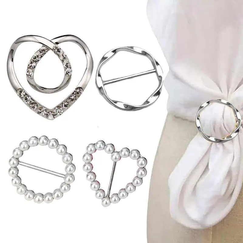 4 pçs anel de metal botão de cintura cachecol botão moda canto bainha cintura atada broches feminino camiseta fivela fixa decoração da menina