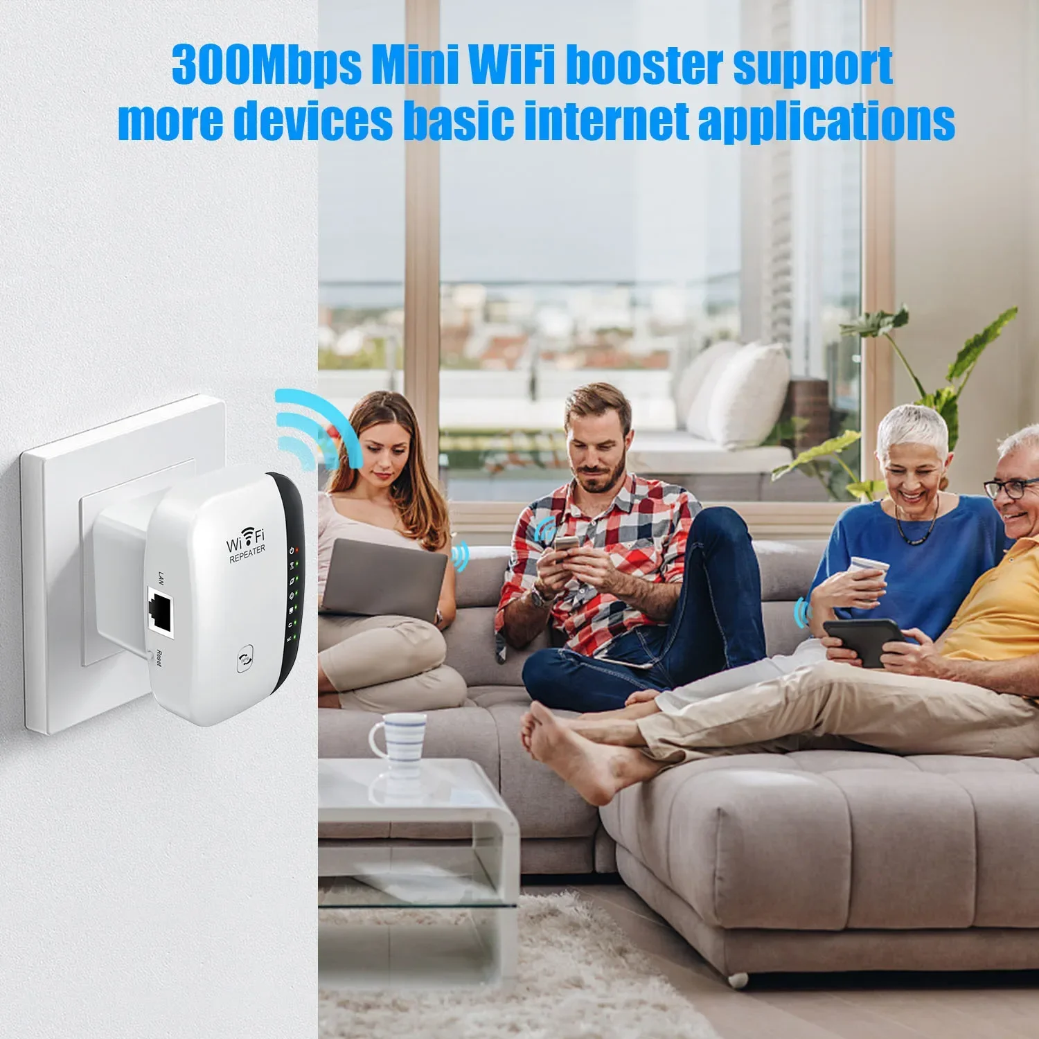 Nuevo repetidor WIFI inalámbrico de tercera generación, siete lámparas, 300Mbps, extensor de rango de enrutador 2,4G, amplificador de señal Wi-Fi para el hogar