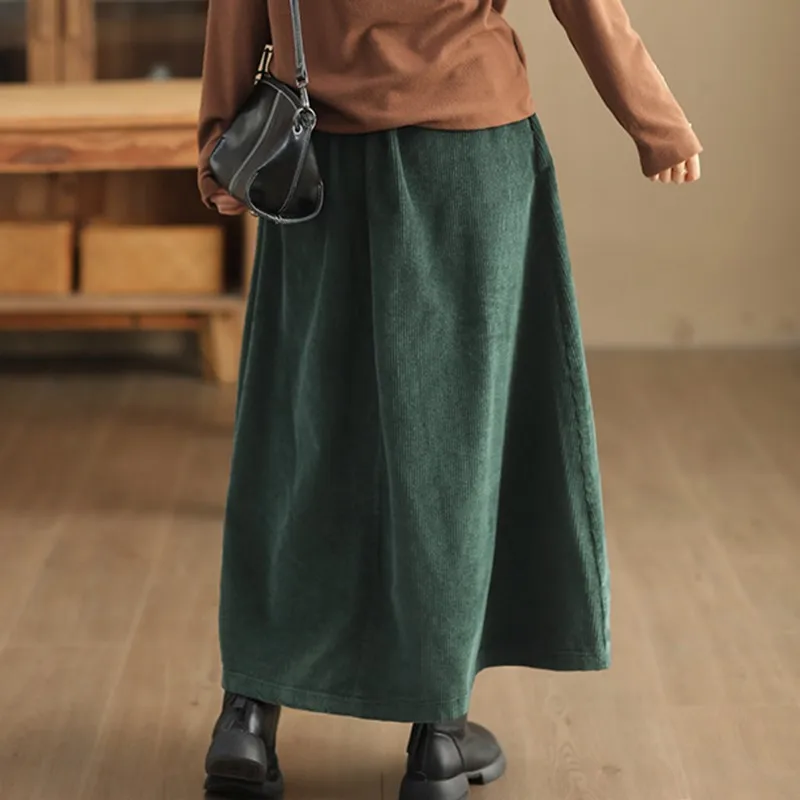 Falda de pana de cintura alta para mujer, novedad de Otoño de 2024, estilo Vintage, básicos de Color sólido, faldas largas informales para mujer B3967