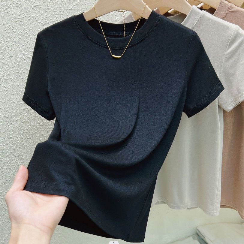 クルーネックファッション女性 Tシャツストリートカジュアル Tシャツ固体プラスサイズトップ Tシャツセクシーなスリム夏半袖婦人服