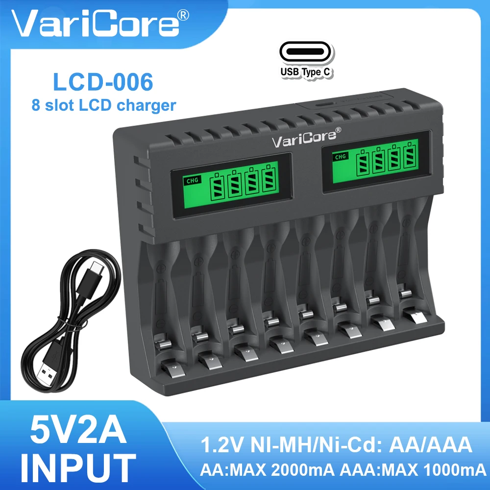 VariCore-cargador de batería inteligente portátil, 2-12 ranuras, para litio 3,7 V, 18650, 26650, 21700, 18500, 18350, 1,2 V, NI-MH, ni-cd, AA AAA