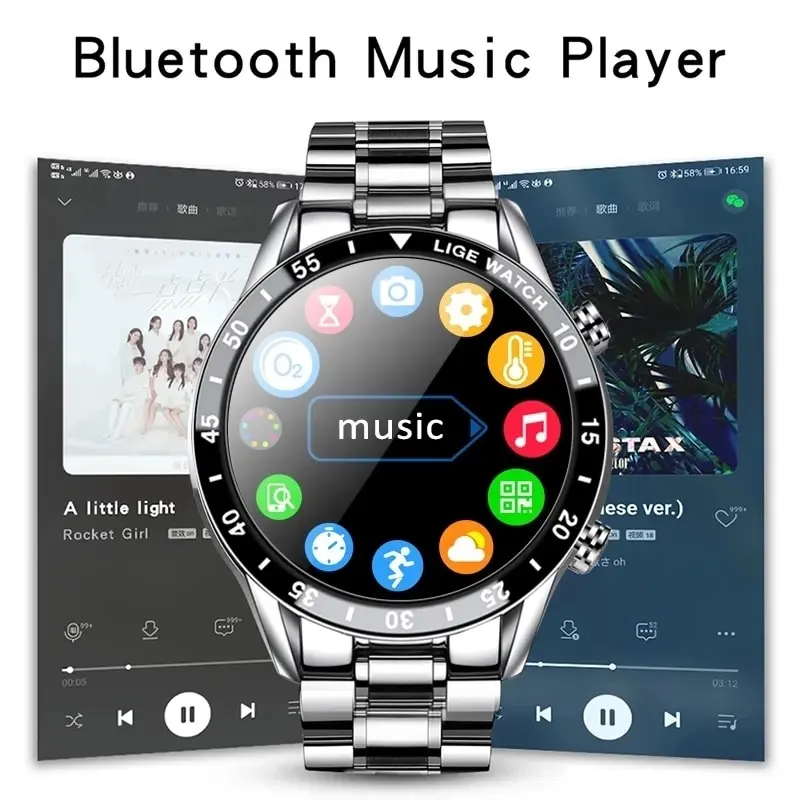 Reloj inteligente 2024 LIGE con pantalla táctil de círculo completo para hombre, reloj deportivo con caja +