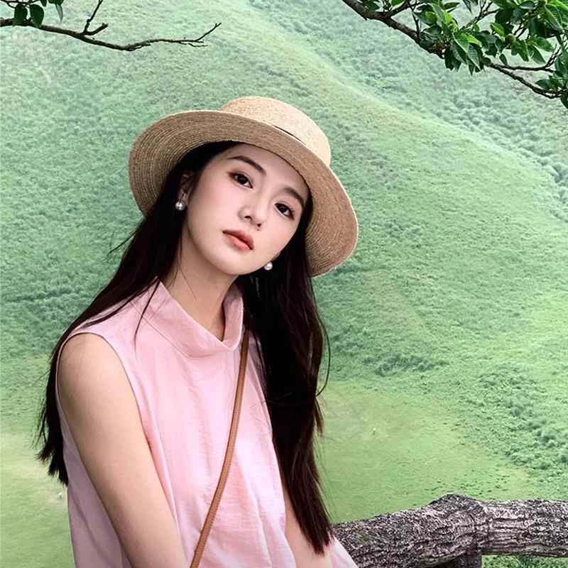 Women's Large Brim Straw Hat Sunscreen Summer Hat Beachside Sandaled Anti-Uv Sun Cap Casual Outdoor Straw Woven Cap