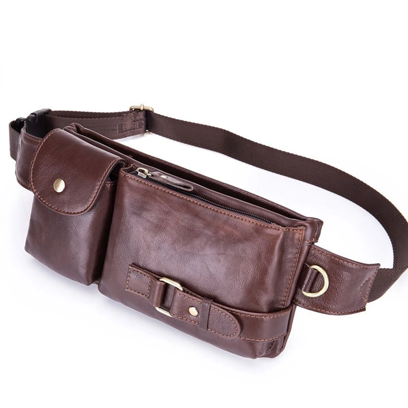 Pacotes de cintura masculina casual retângulo macio couro genuíno bolso móvel crossbody peito saco
