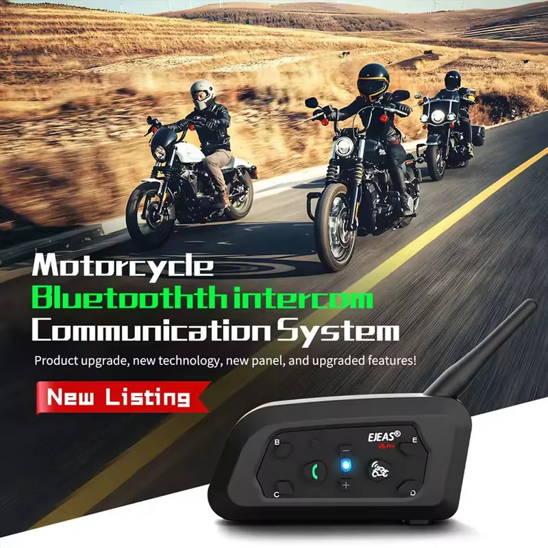 EJEAS V6 Pro+ Motorrad Bluetooth Helm Headset Intercom Communicator 1200 m Interphone Für 6 Fahrer IP65 Musik Wasserdicht