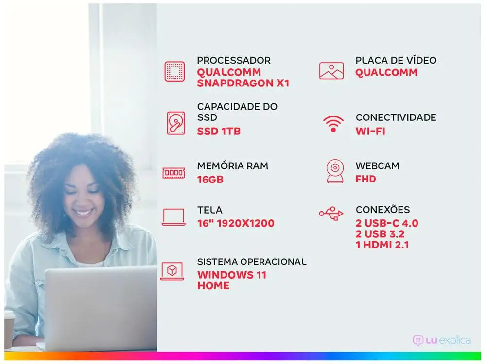 Notebook ASUS Vivobook 16 X1607QA-MB091W Qualcomm Snapdragon 1TB SSD 16GB RAM 16" Windows 11 90NB15Z2-M007D0