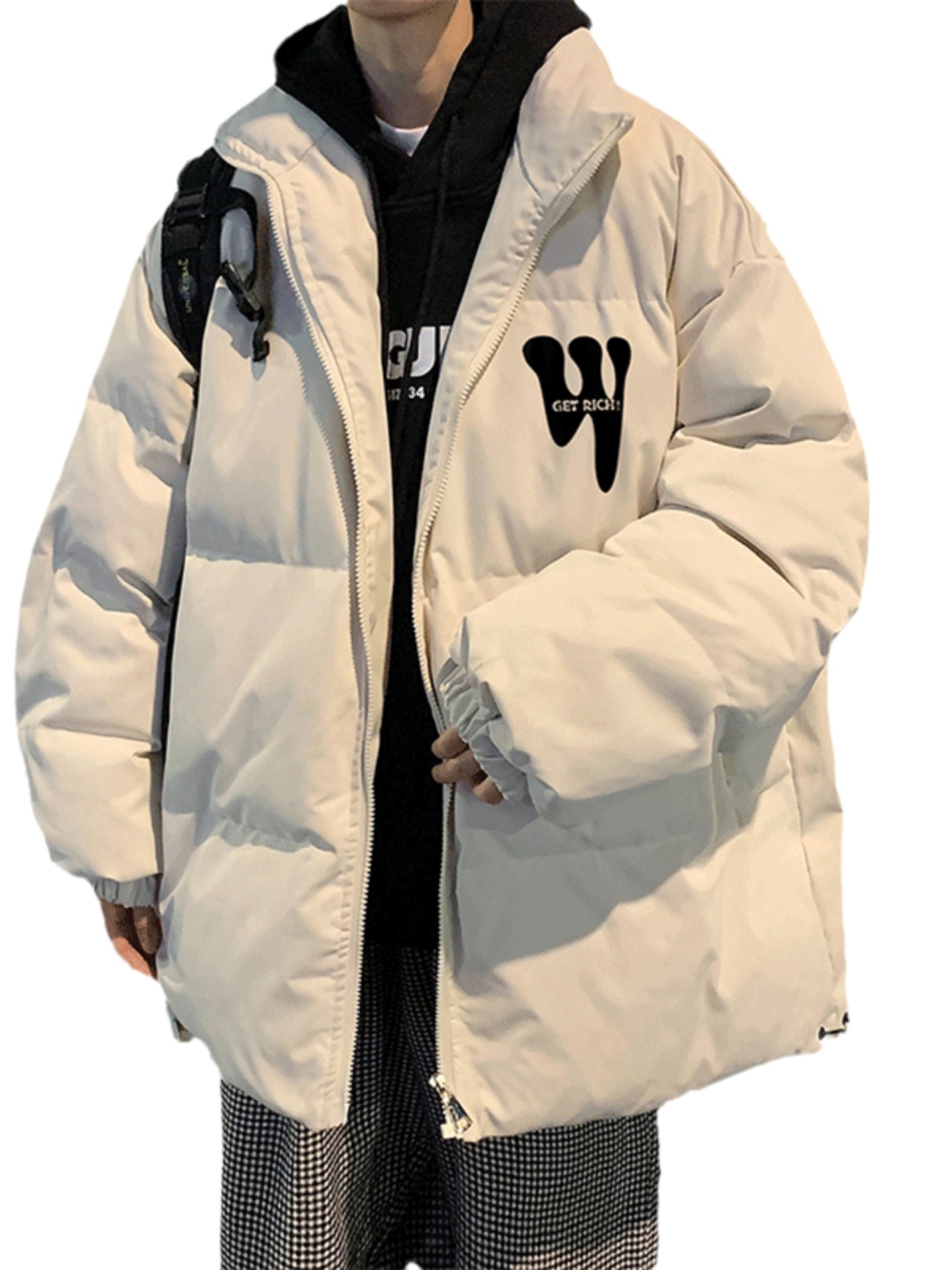 Men's Lightweight Cotton Jacket American Sle Stand Collar Thickened Short Bread Sle Coat Youth Fashionable Outerwear