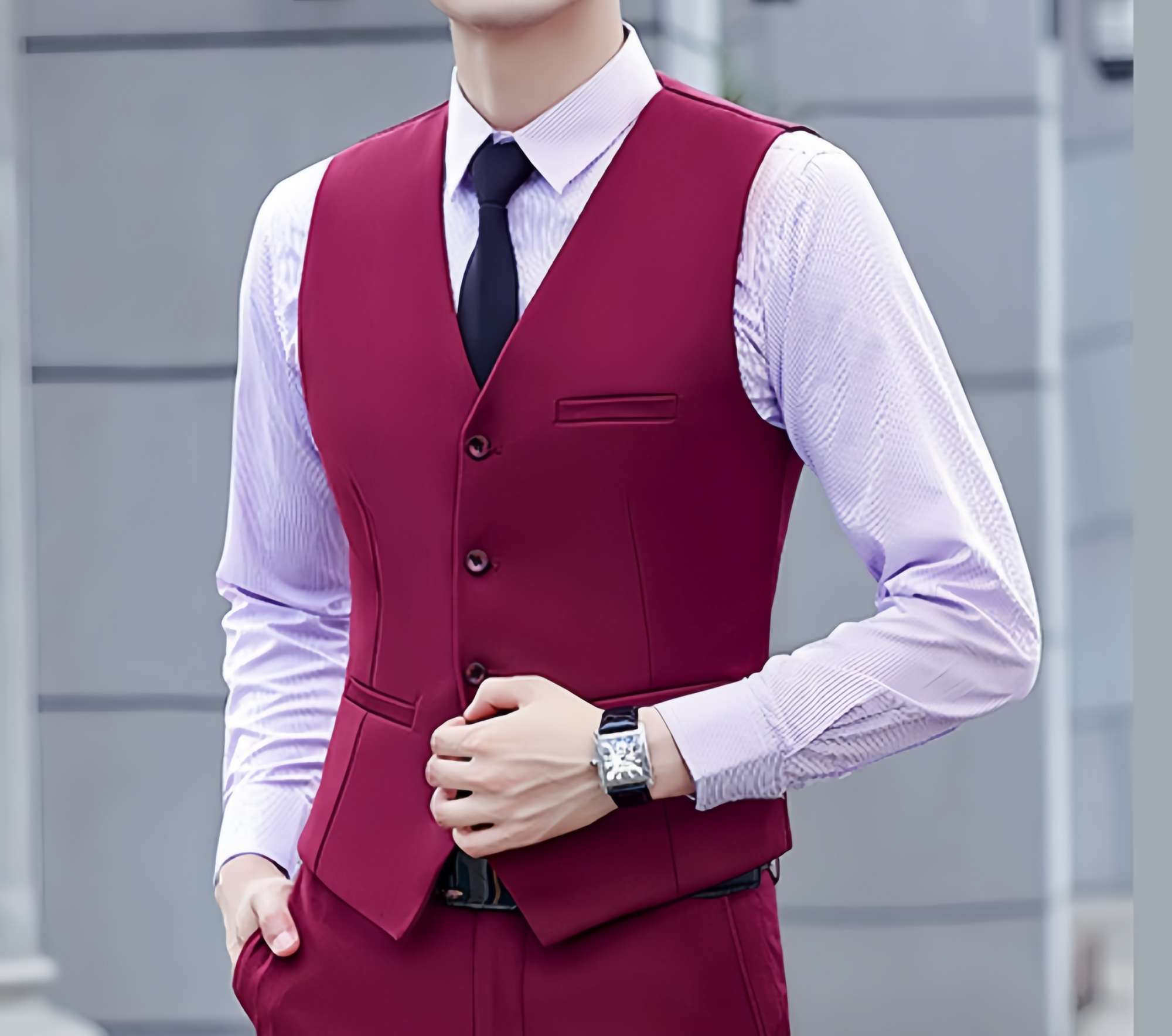 แฟชั่นเดี่ยว Breasted เสื้อสูทสําหรับชายสีเทาสีดําน้ําเงิน High-end ชายเสื้อกั๊ก SLIM FIT ธุรกิจอย่างเป็นทางการ Casual Vest