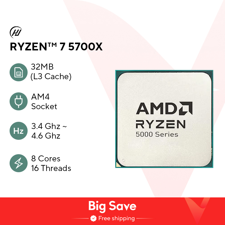 AMD Ryzen 7 5700X R7 5700X 3.4GHz 8-Core 16-Thread PCIE4.0 65W CPU Processor 7NM L3=32M 100-000000926 LGA AM4 No Fan
